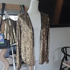 NWT Trina Turk Gold/silver Sequin Open Front Jacket